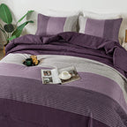 Litanika Purple Queen Comforter Set, 3 Pieces Striped Bedding Set, Lightweight Soft All Season Down Alternative Comforter Set (1