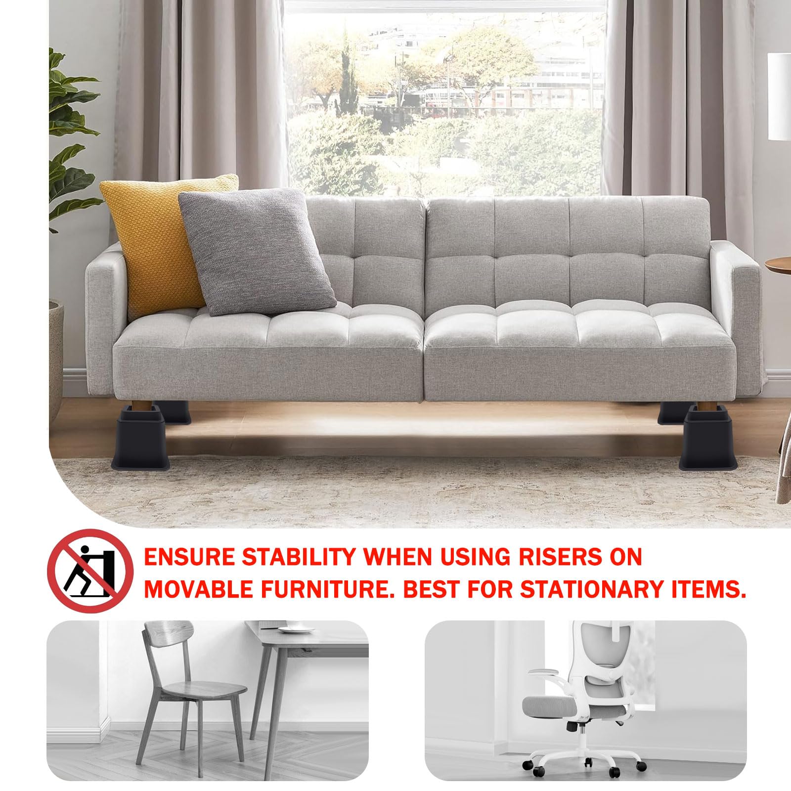 Annkut Bed Risers 12 Inch Heavy Duty,Elevation In Heights 1,2,3,4,5,6,7,8,9,10,11,12 Inch,Adjustable Furniture Risers For Chair