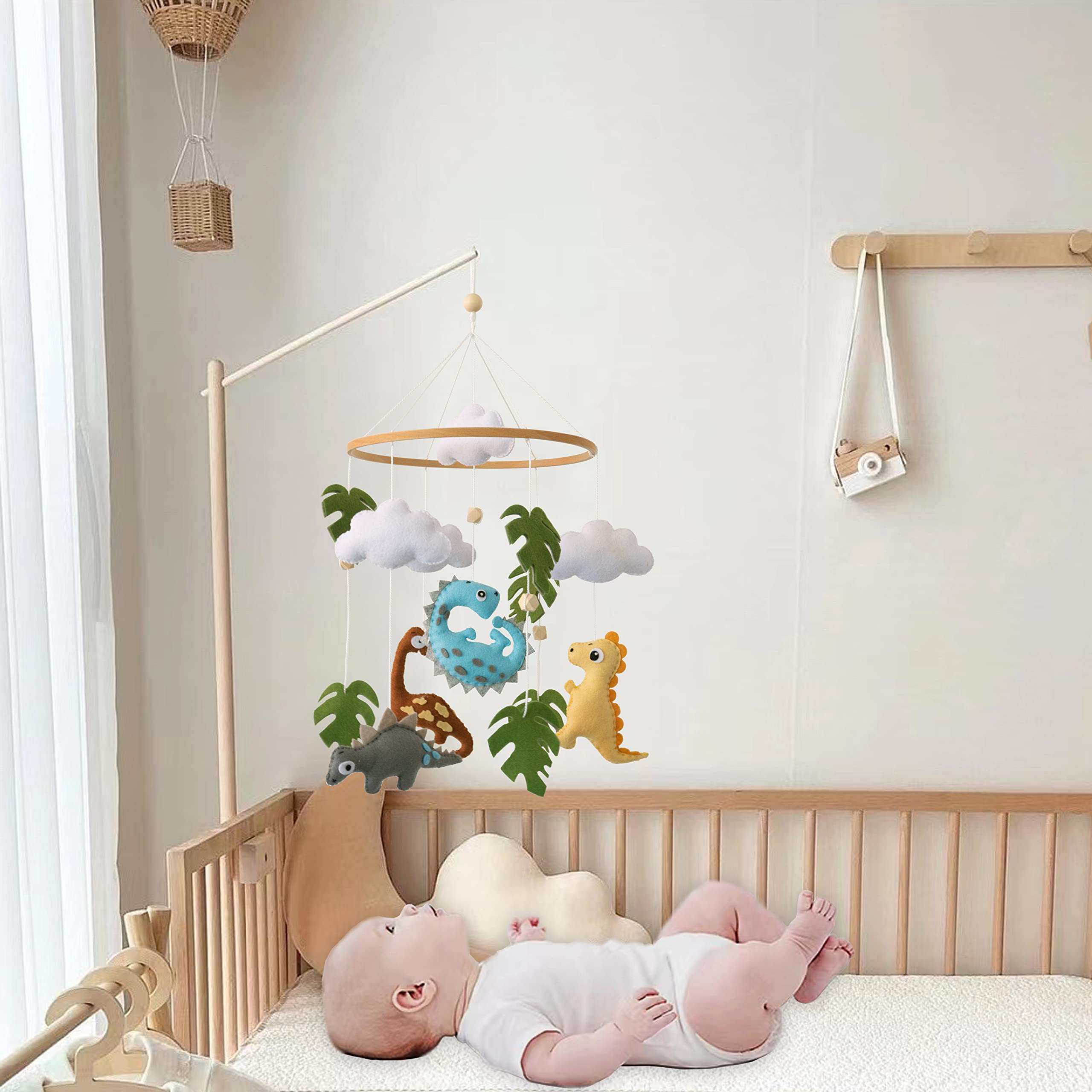 Nicepoch Dinosaur Baby Crib Mobile For Baby Boys & Girls - Dinosaur Jurassic Theme Nursery Mobiles For Crib - Bassinet Mobile Wi