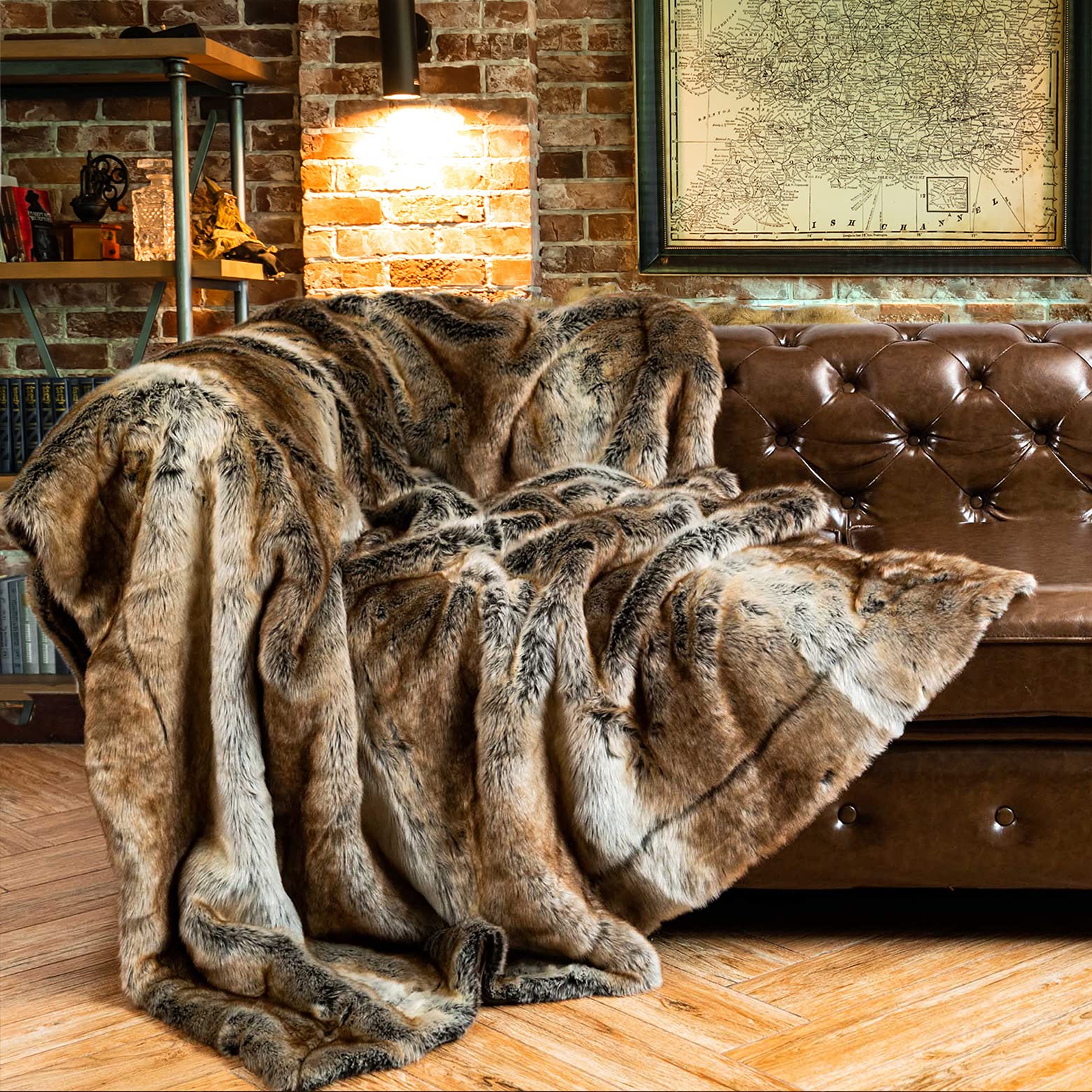 Battilo Home Brown Faux Fur Throw Blanket For Bed, Large Fall Fur Blanket Twin Size 60 X 80 Inches Super Soft Fuzzy Thick Warm F