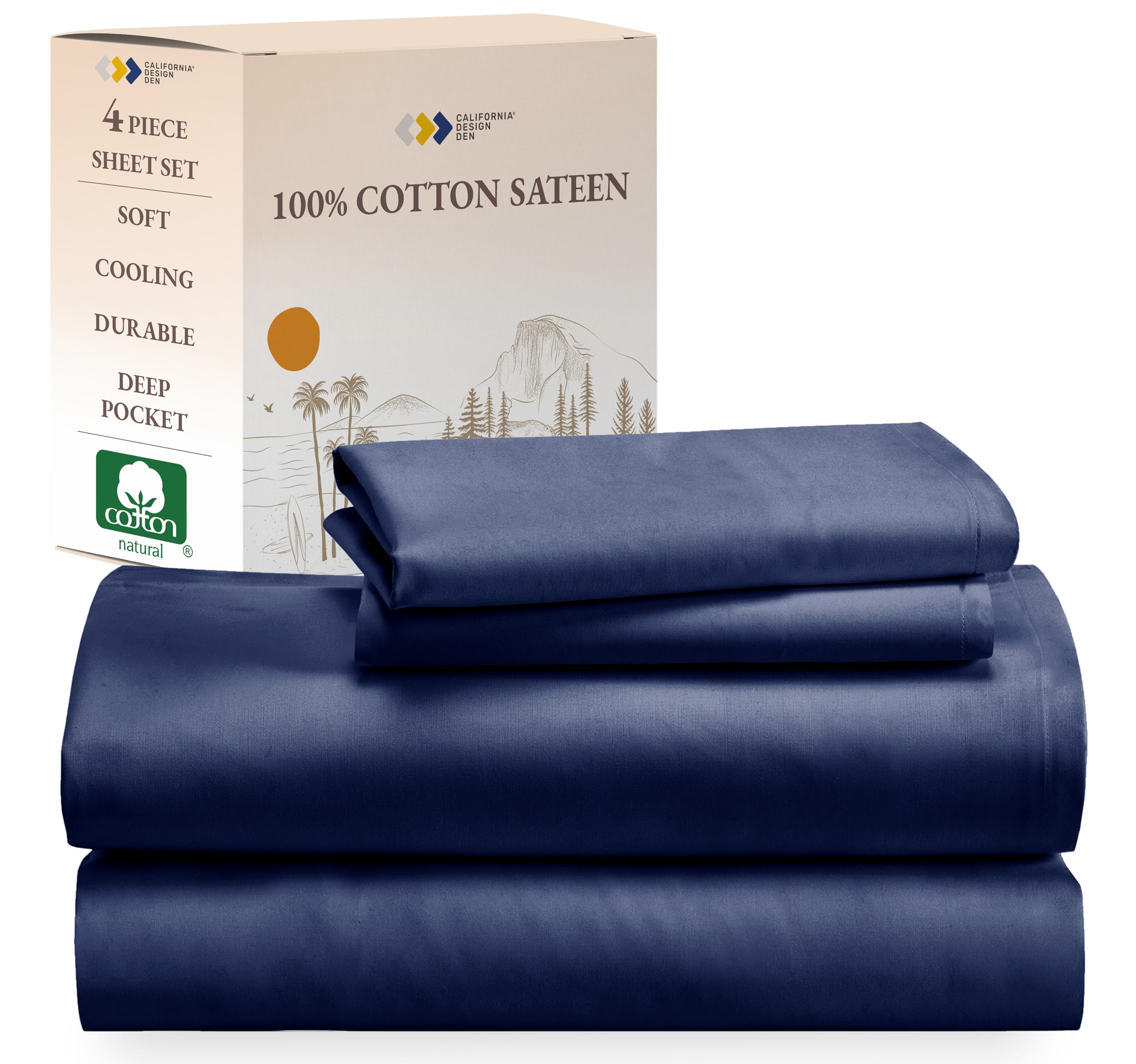 California Design Den Soft 100% Cotton Sheets King Bed Sheets With Deep Pocket, King Sheet Set With Sateen Weave, Cooling Sheets