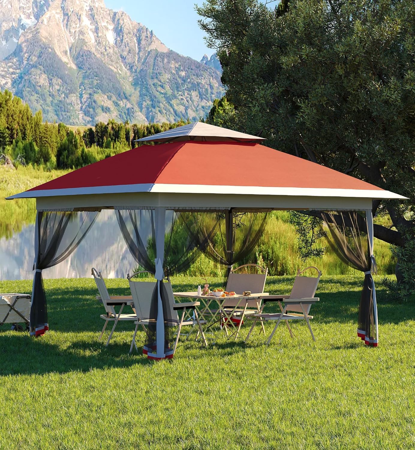 OUTGOODS 13x13ft Pop Up Gazebo, Outdoor Canopy Tent With Mosquito Netting, Heavy Duty Party Tent Shelter With Waterproof and Ult