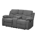 Benjara Fabric Upholstered Recliner Loveseat With Console And Cup Holders, Gray