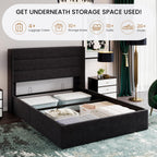 Sha Cerlin Queen Size Lift Up Storage Bed/Velvet Upholstered/Modern Wingback Headboard/Upholstered Platform Bed Frame/Hydraulic Storage/No Box Spring Needed/Black