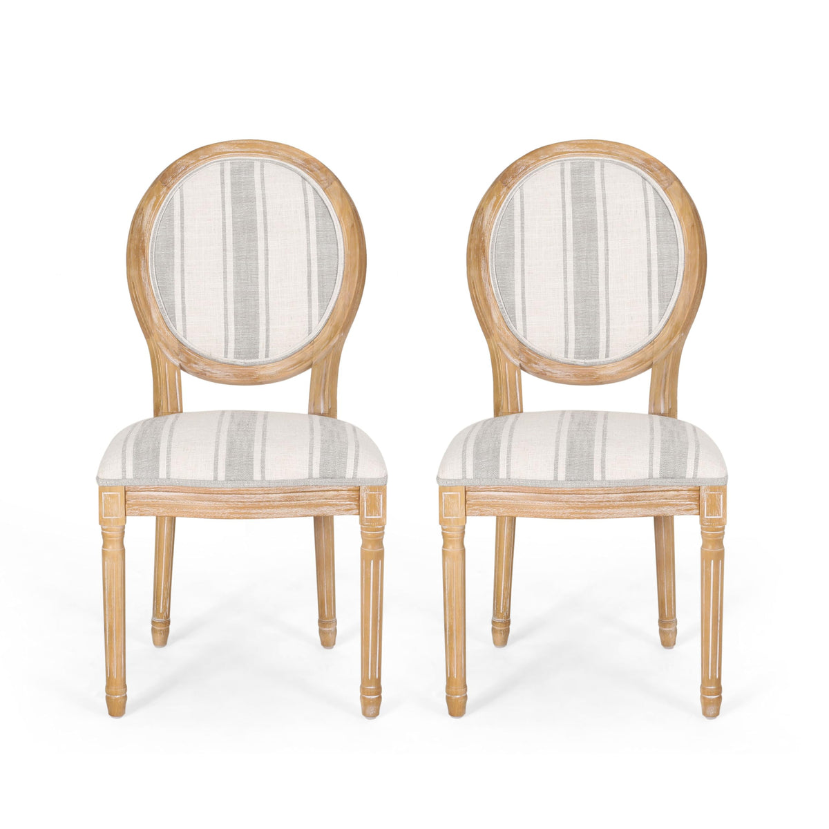 Christopher Knight Home Phinnaeus Dining Chairs - Wood - Gray Stripes/Light Beige (Set Of 2)