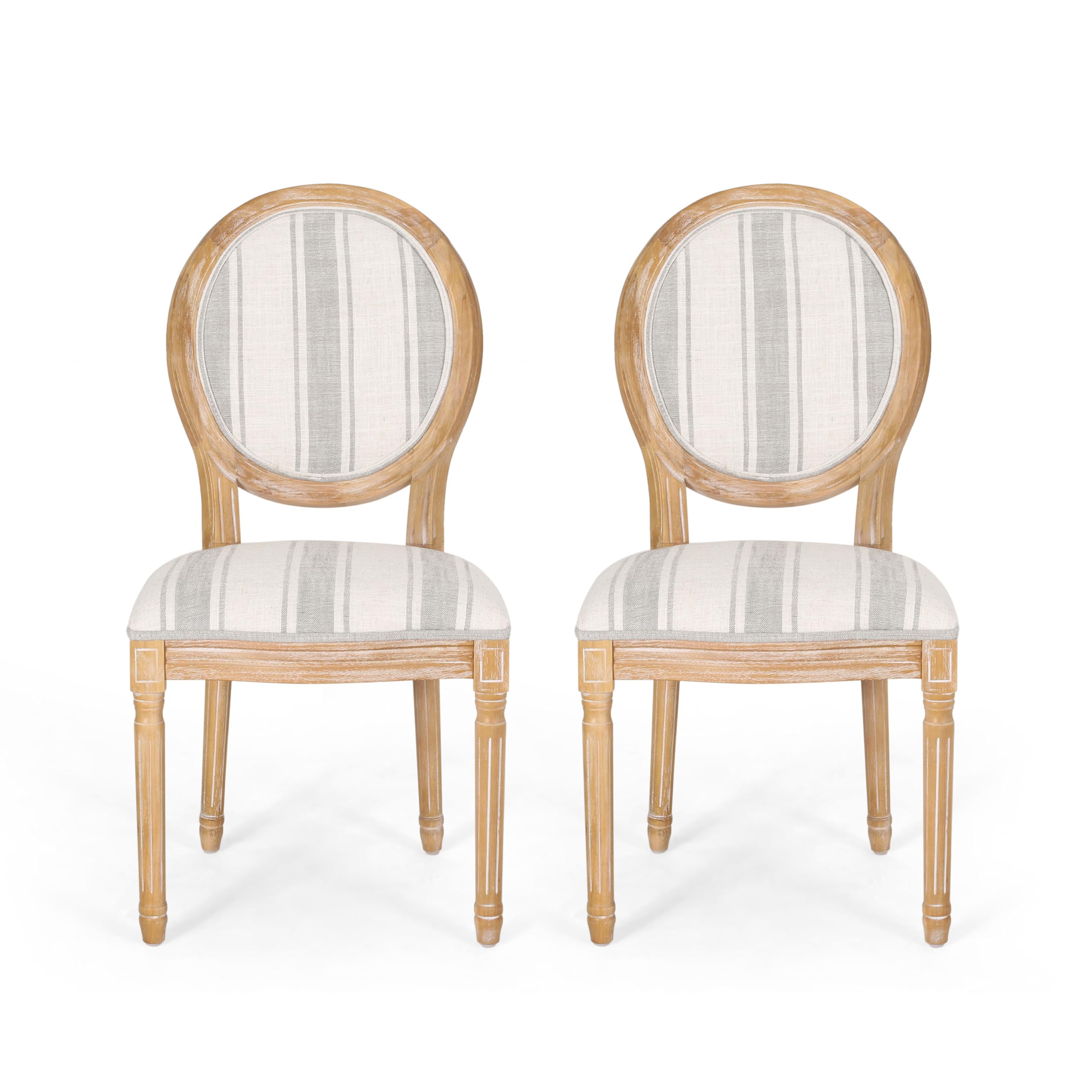 Christopher Knight Home Phinnaeus Dining Chairs - Wood - Gray Stripes/Light Beige (Set Of 2)