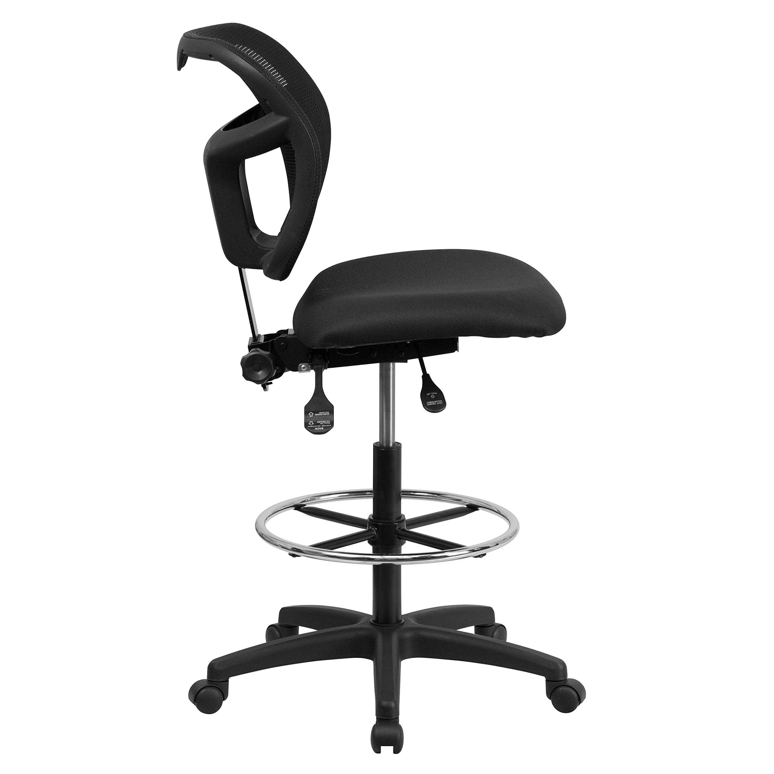 Flash Furniture Regina Mid-Back Black Mesh Drafting Chair with Back Height Adjustment