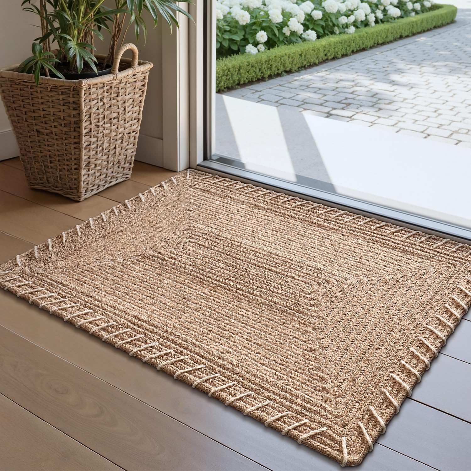 LUMI Handwoven Jute Door Mat, Non-Slip Durable Entryway Mat with Anti-Slip Mat for Hard Floor, Front Door Mats for Home Entrance