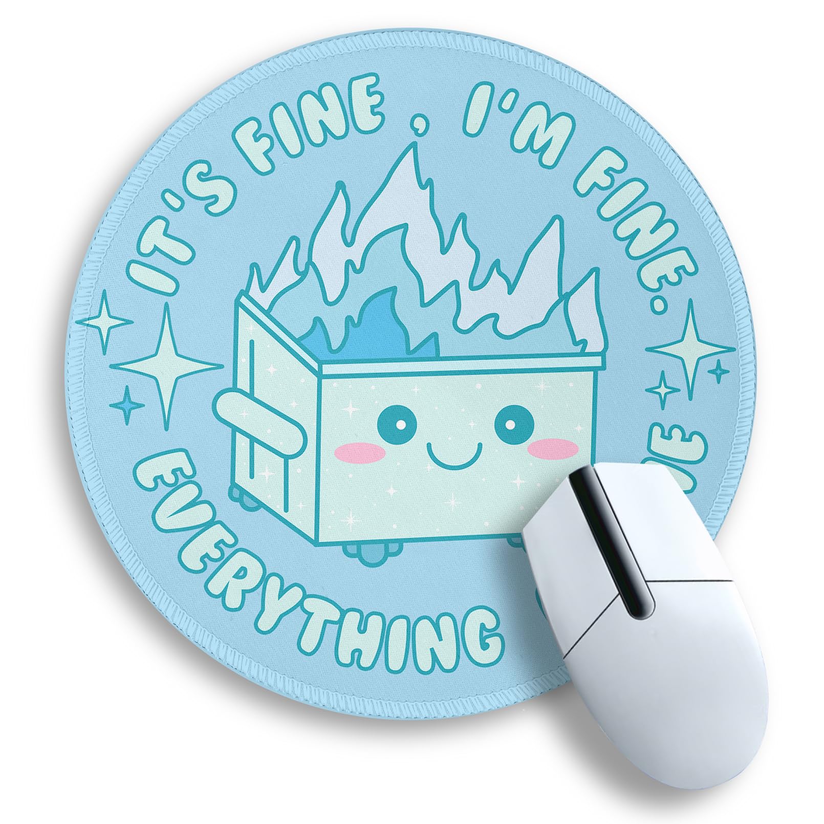 Gctriki Dumpster On Fire Mouse Pad, Cute Light Blue Round Mouse Pads For Desk, Funny Dumpster Mousepad For Laptop Gaming Stitche