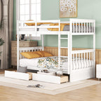 Merax Wood Bunk Bed With Drawers,Convertible Wood Bunk Bed With Ladders And Two Storage Drawers,Solid Wood Detachable Bunk Bed Frame With Ladders,Twin Over Twin Size,White