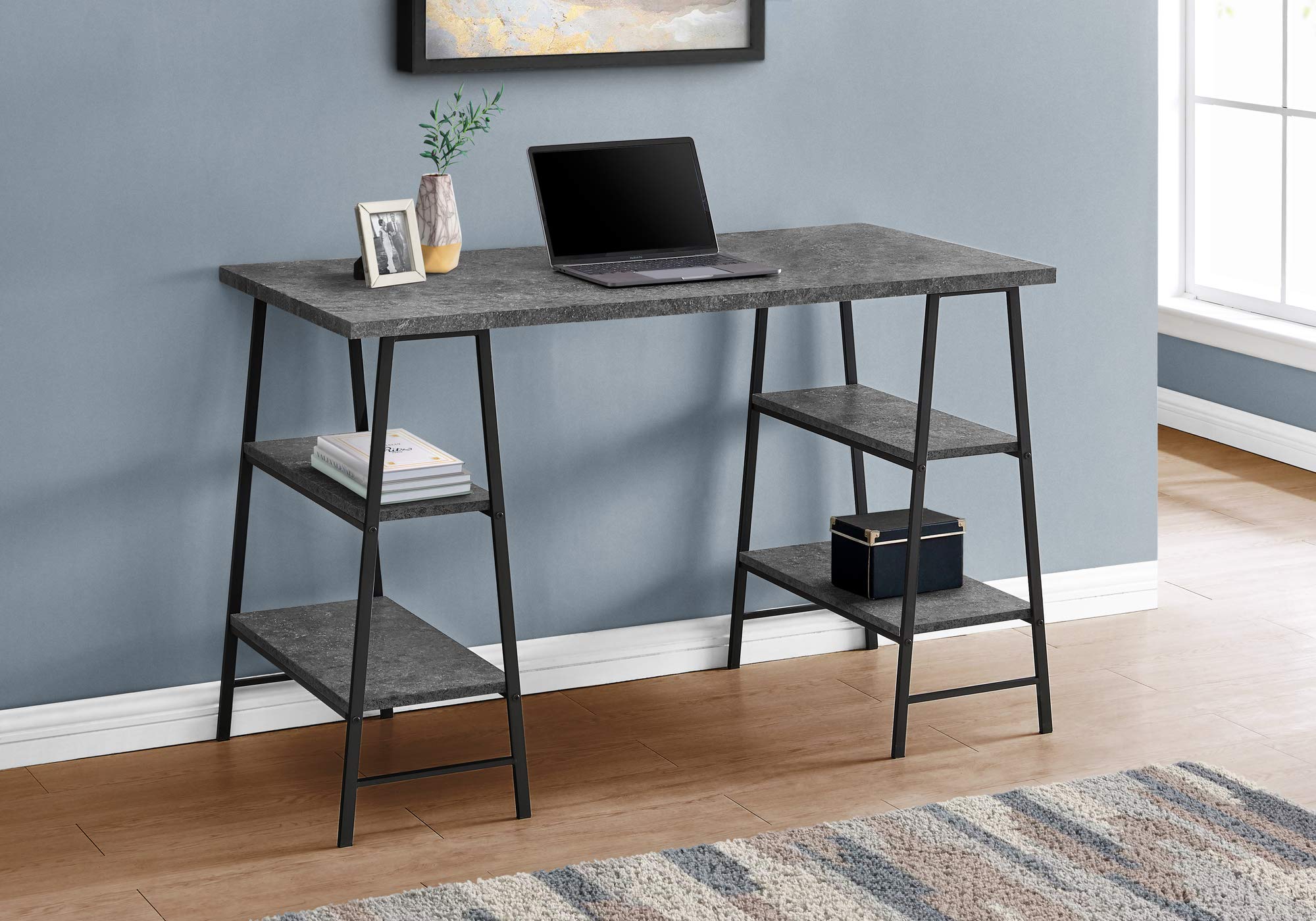Monarch Specialties I 7526 Computer Desk, Home Office, Laptop, Storage Shelves, 48&quot; L, Work, Metal, Laminate, Grey, Black, Contemporary, Modern