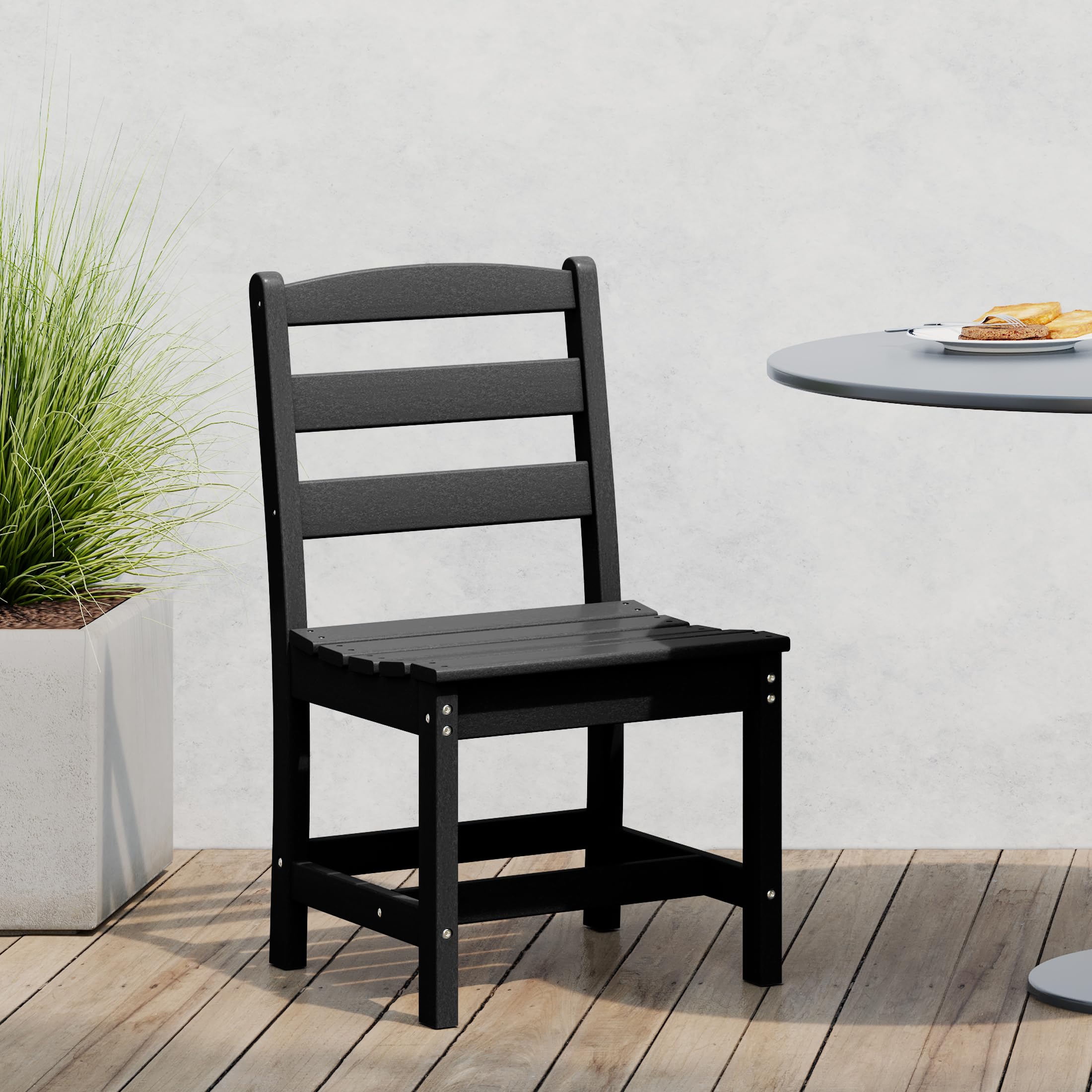 Costaelm Outdoor Dining Chair, Armless Patio Adirondack Chair, HDPE Poly Lumber, Waterproof Indoor/Outdoor Restaurant Bistro Din