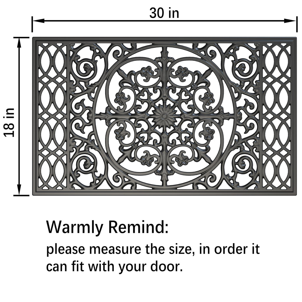 Fiozor Original Rubber Door Mat,Easy Clean,Waterproof Doormats For Patio,Entry,Deck (Black Flower, 30 * 18')