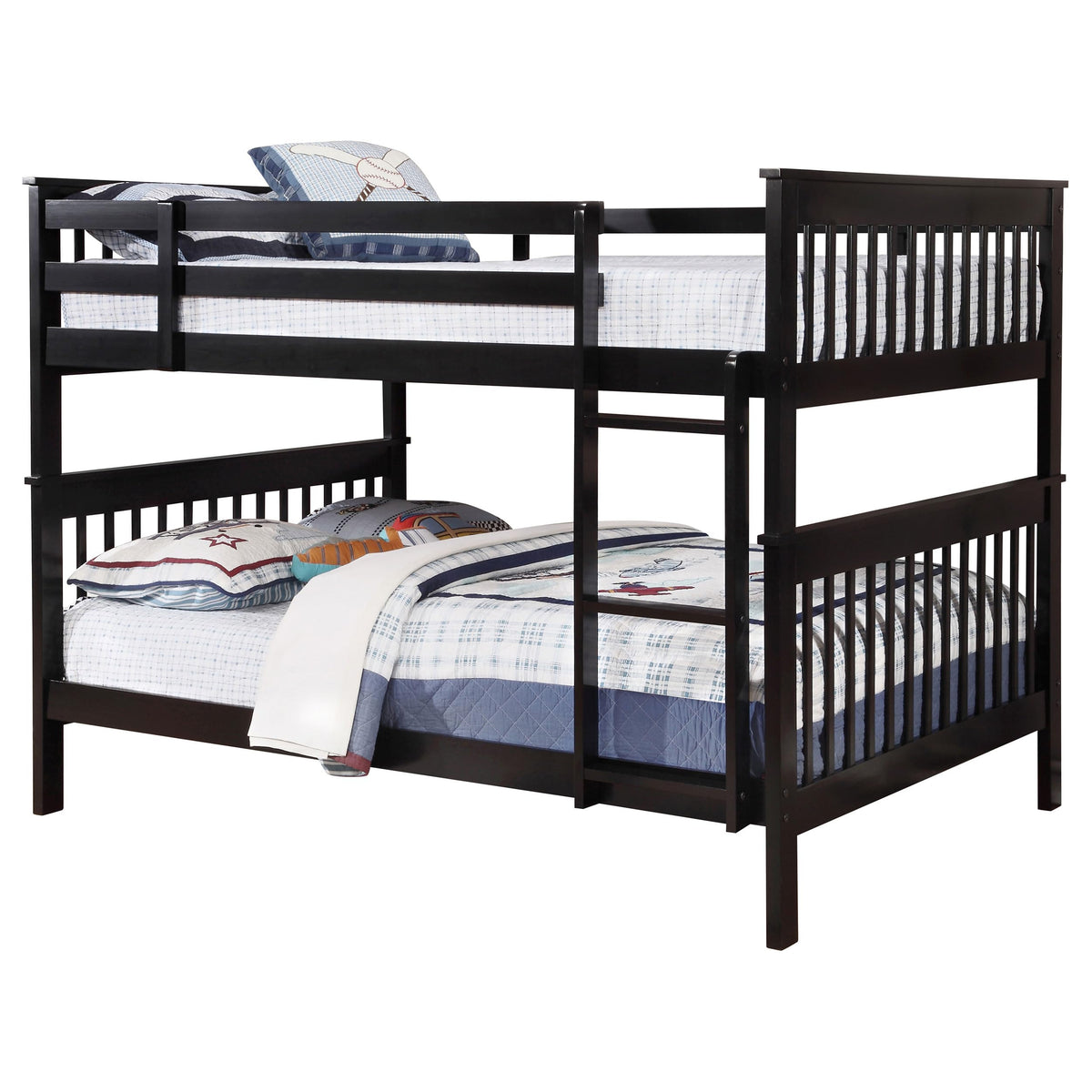 Coaster Home Furnishings Chapman Transitional Wood Full Over Full Size Bunk Bed Frame with Ladder and Guardrails Fully Slatted Mattress Ready Foundation Black 460359