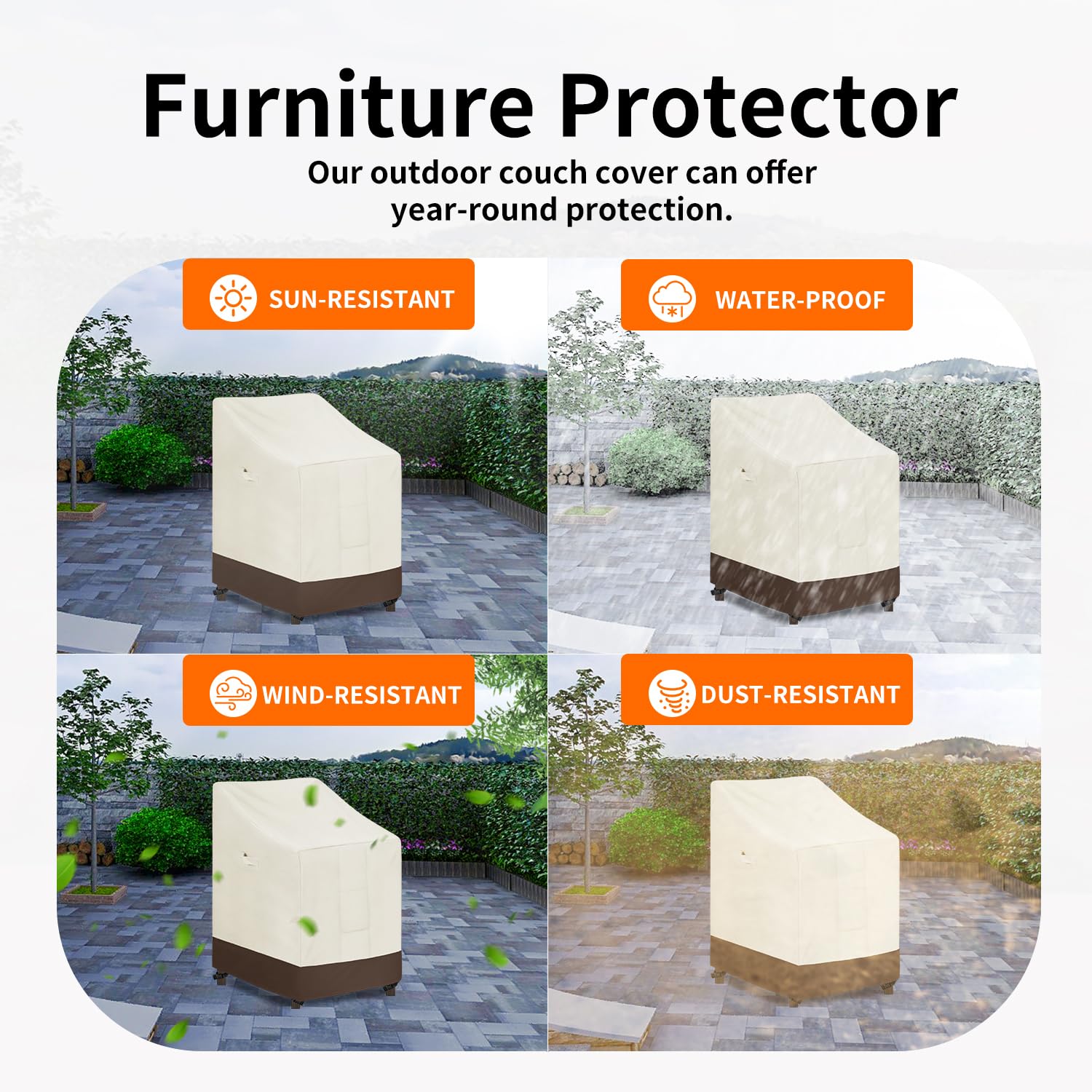 Easy-Going Heavy Duty Outdoor Stackable Chair Cover, Waterproof Patio Chair Cover, Windproof Outdoor Furniture Cover With Air Vent (1 Pack-28Wx36Dx47H Inch, Beige/Dark Brown)