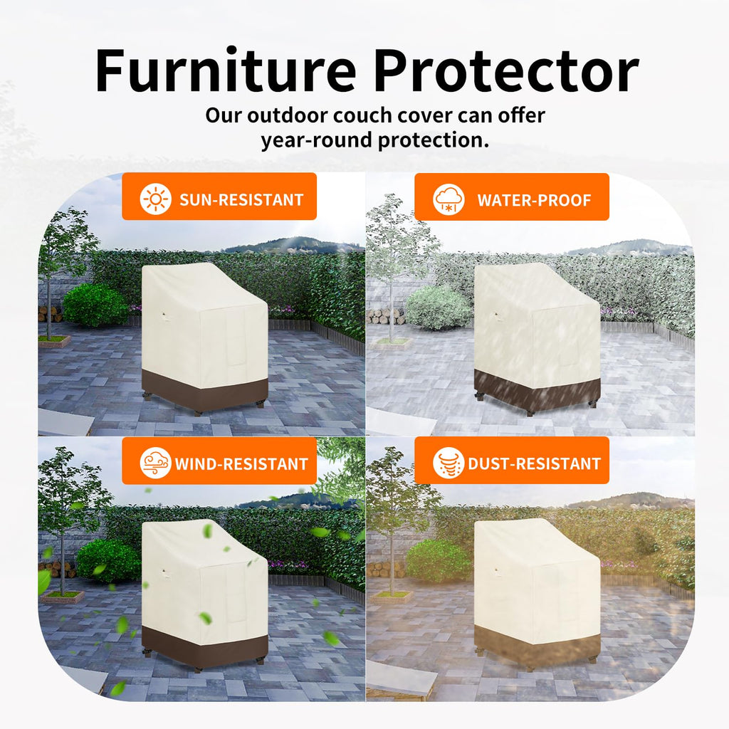 Easy-Going Heavy Duty Outdoor Stackable Chair Cover, Waterproof Patio Chair Cover, Windproof Outdoor Furniture Cover With Air Vent (1 Pack-28Wx36Dx47H Inch, Beige/Dark Brown)