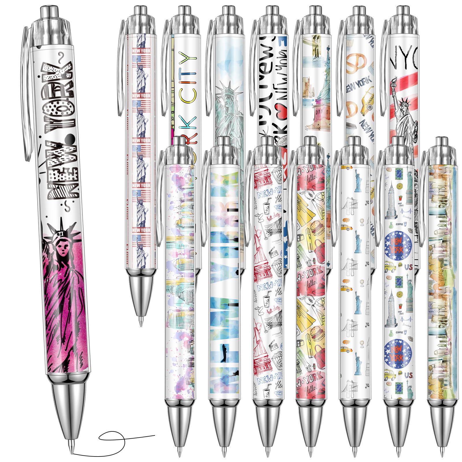 Sayglossy 15 Pcs New York City Travel Ballpoint Pens NYC Souvenirs Gifts NY Travel Pen Bulk Retractable USA Souvenirs for Office
