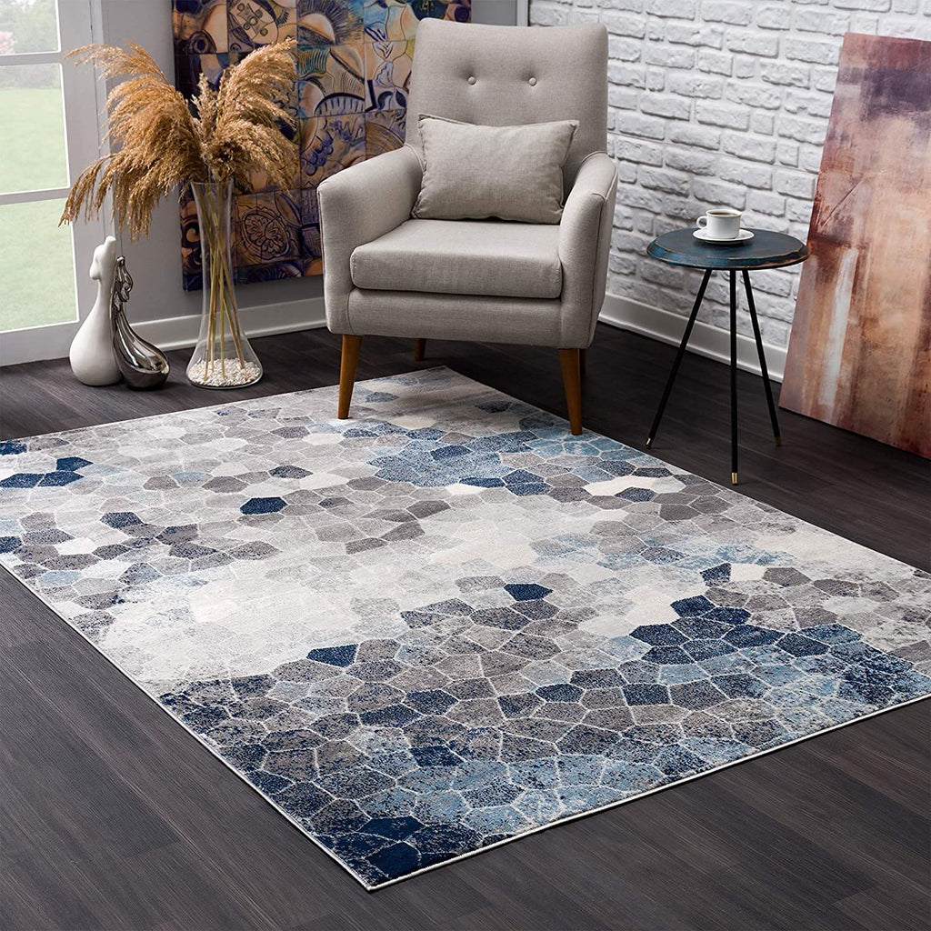 HomeRoots 100% Polypropylene 2’ x 6’ Navy Blue Cobblestone Pattern Area Rug