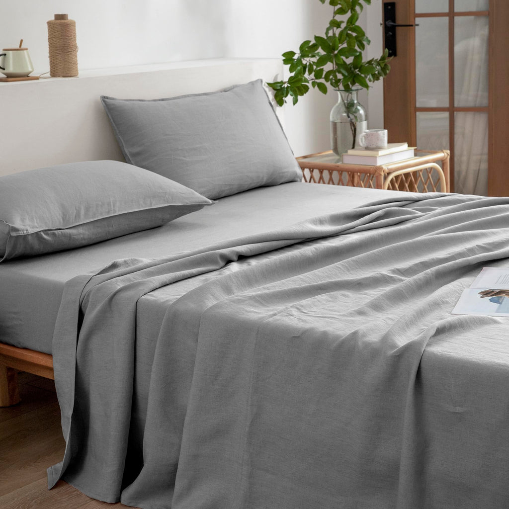 Everly Linen Sheets California King Size 100% French Stonewash Pure Linen Bed Sheets 4Pieces (1Flat Sheet,1Fitted Sheet,2Pillowc
