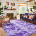 Fuzzy Purple White Rugs for Bedroom Fluffy 4x6 ft Living Room Rug Non-Slip Area Rugs Shag Carpet for Nursery Kids PlayRoom Dorm 