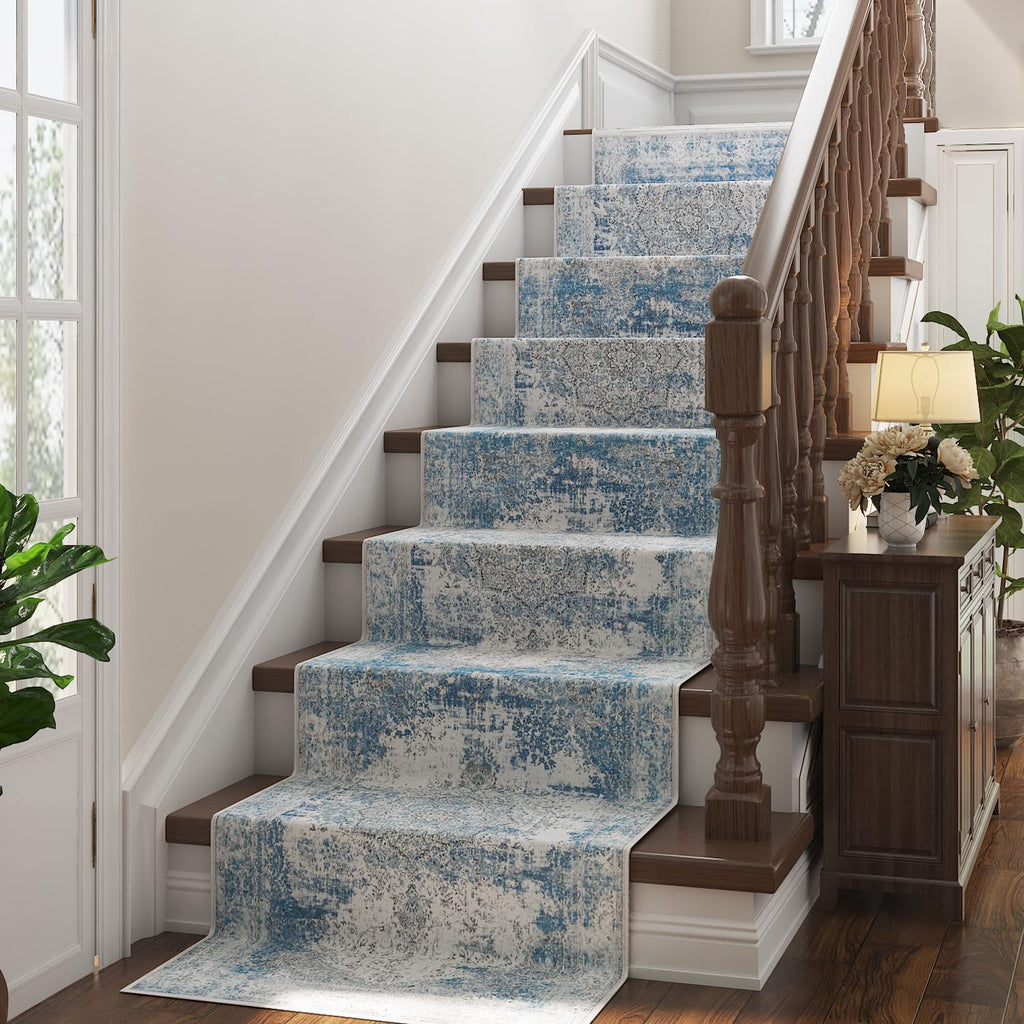 jinchan Area Rug 2x8 Washable Rug Runner Rug Hallway Vintage Blue Distressed Rug Kitchen Indoor Thin Rug Traditional Floral Prin