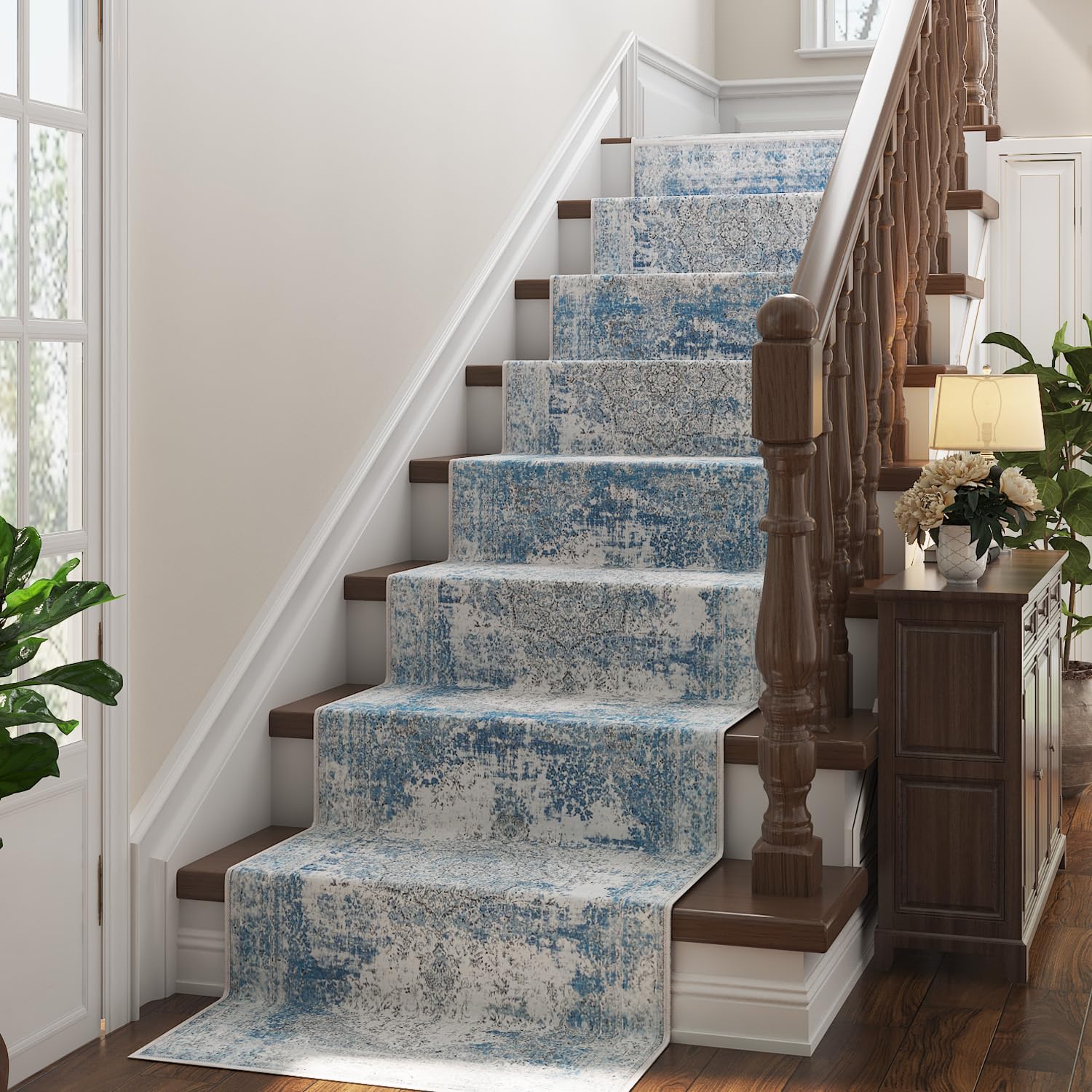 jinchan Area Rug 2x8 Washable Rug Runner Rug Hallway Vintage Blue Distressed Rug Kitchen Indoor Thin Rug Traditional Floral Prin