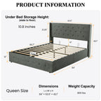 Sha Cerlin Queen Size Lift Up Storage Bed/Button Tufted Wingback Headboard/Hydraulic Storage/Upholstered Platform Bed Frame/No Box Spring Needed/Wood Slats Support/Dark Grey