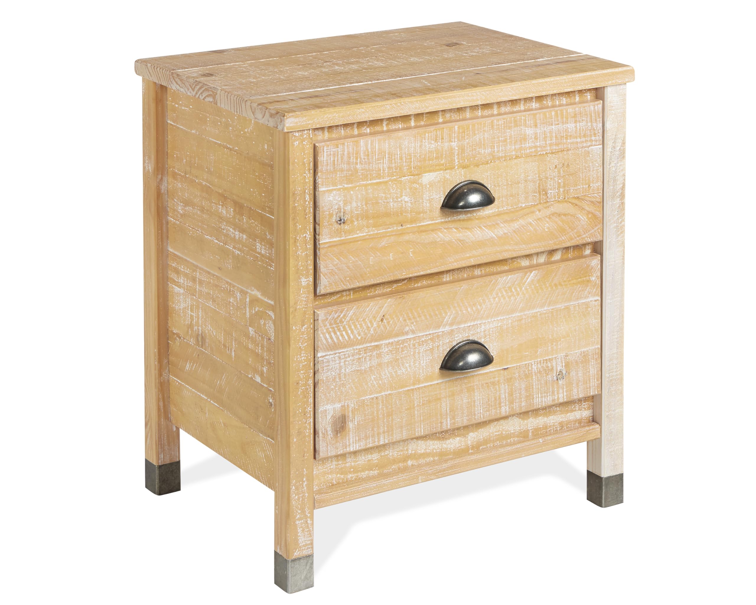 Camaflexi Baja Night Stand / 2 Drawer / Solid Wood / Rustic Bedside Table for Bedroom, Living Room, Sofa Couch, Hall / Metal Dra