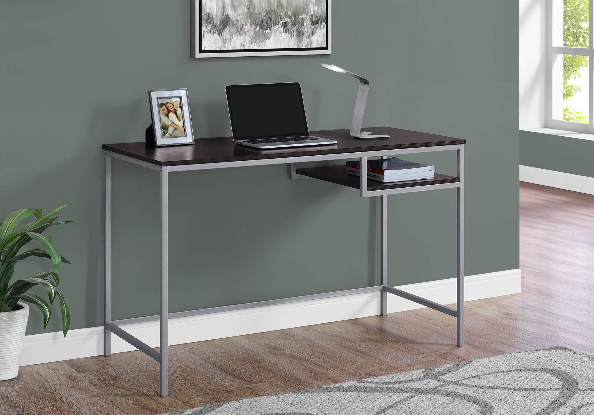 Monarch Specialties Contemporary Laptop Table With Shelf Home & Office Computer Desk-Metal Legs, 48&quot; L, Cappuccino