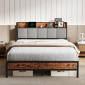 Novilla Queen Bed Frame with Charging Station USB/Type-C & Storage Headboard, Modern Metal Platform Bed Frame, Easy Assembly, He