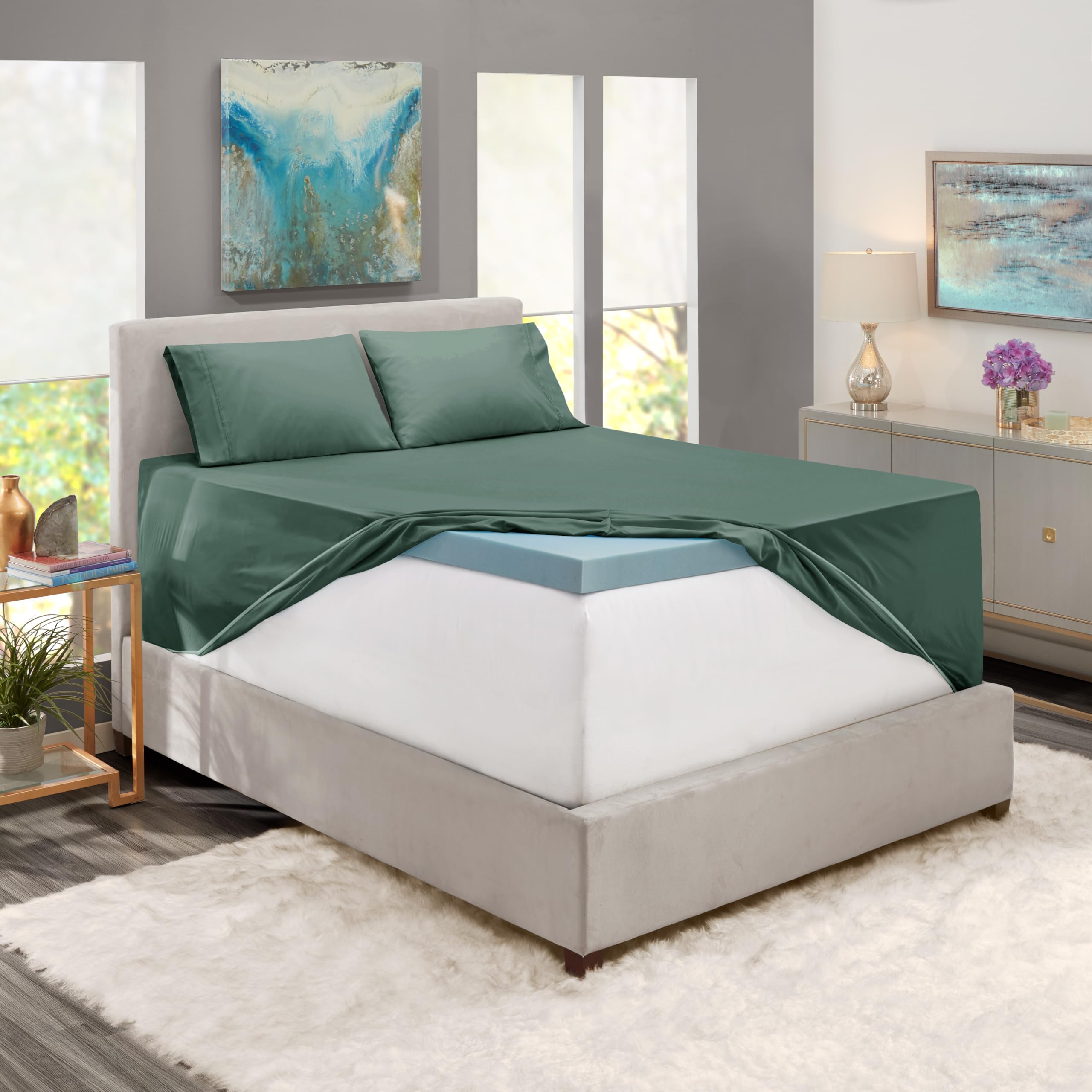 Nestl Extra Deep Pocket Sheets - Fits Mattress 18-24 Inches Deep, Extra Deep Pocket Twin Sheets Sets, 3 Piece Twin Size Sheets, Twin Sheets Deep Pocket, Forest Green Sheets