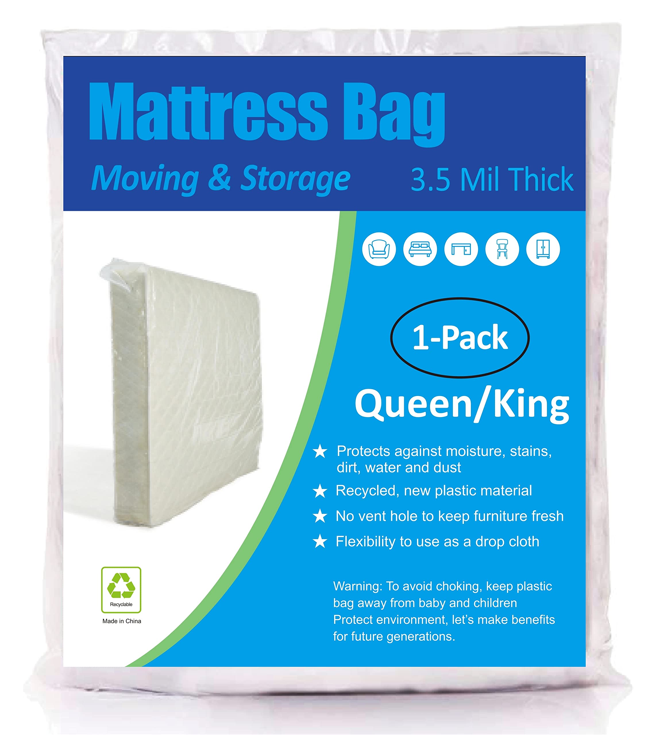 Comforthome Mattress Bag For Moving And Storage, Heavy Weight, Fits Queen And King Size Mattress, 1 Pack