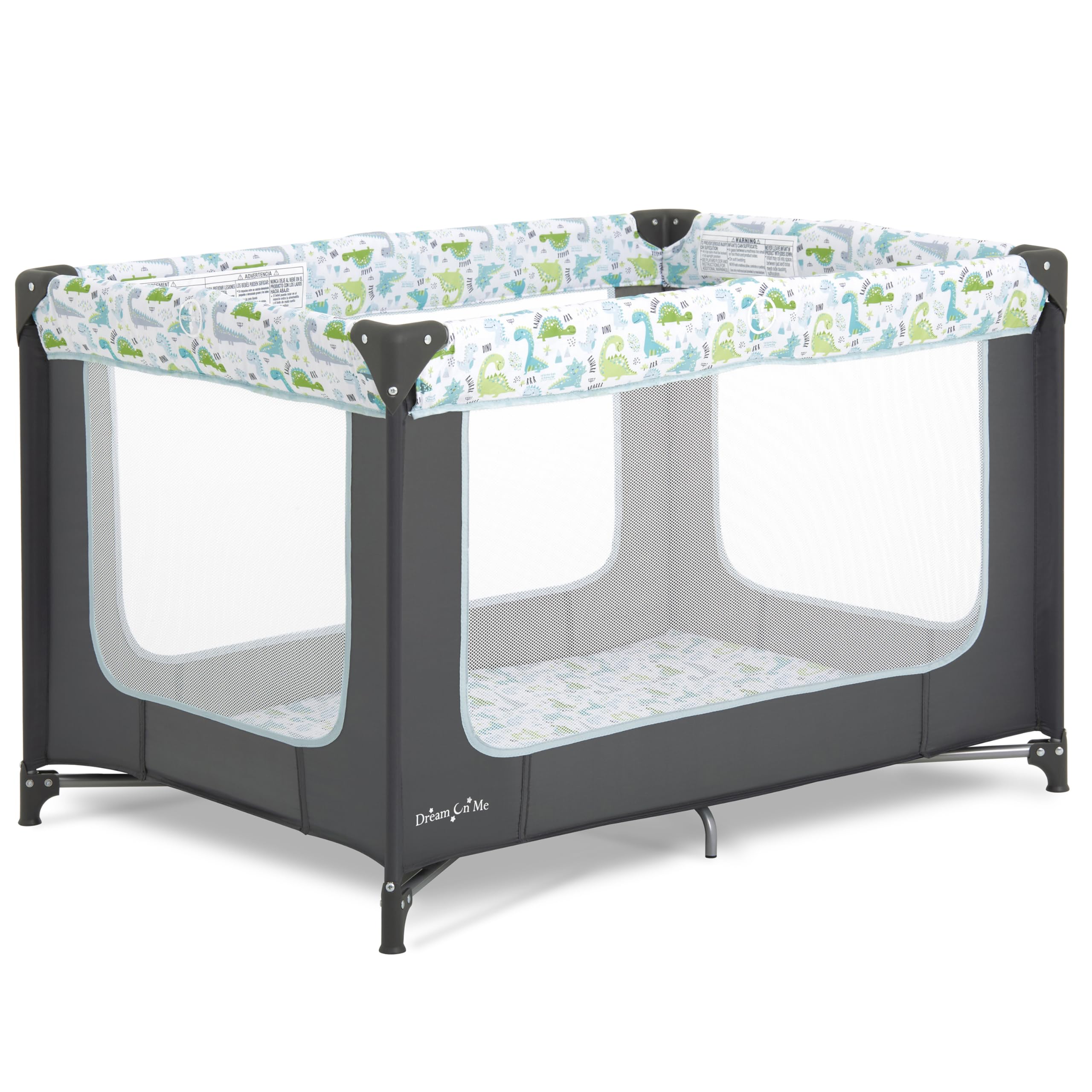 Dream On Me Zodiak Portable Playard in Grey and Green, Lightweight, Packable and Easy Setup Baby Playard, Breathable Mesh Sides 