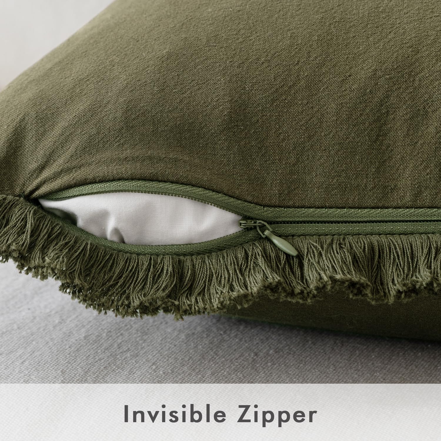 Miulee Pillow Covers Boho Farmhouse 18X18 Set Of 2 Decorative Olive Green Couch Pillow Covers With Fringe Chic Cotton Throw Pillows Home Decor Accents For Spring Cushion Sof Bed Living Room