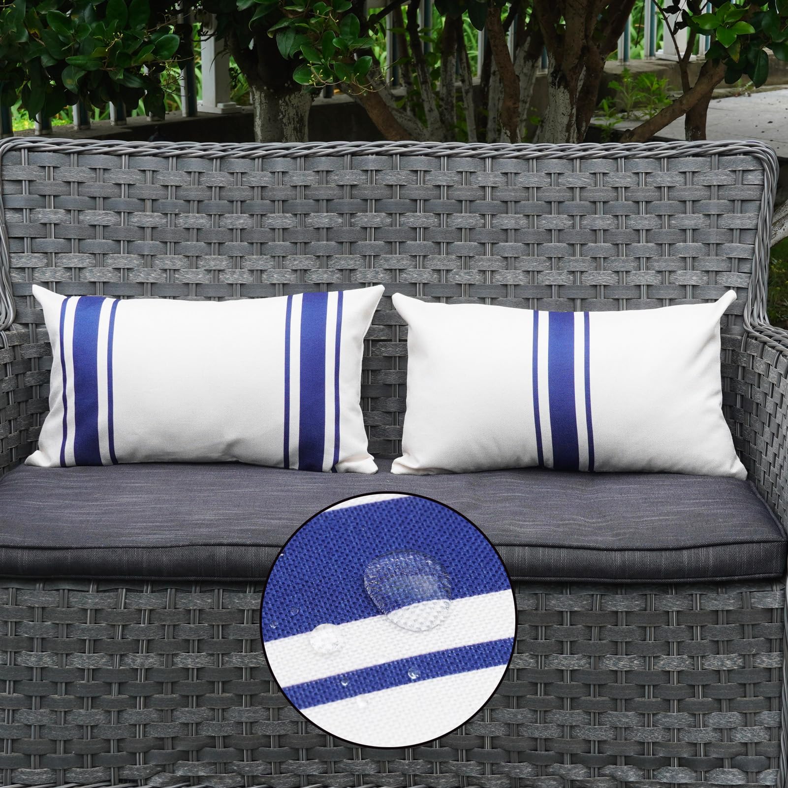 Onway Outdoor Pillow Covers Waterproof 12X20 Set Of 2 Decorative Linen Throw Pillow Cover Beige And Navy Blue Striped Outdoor Pi