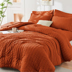 Hymokege Burnt Orange California King Comforter Set Seersucker 7 Pieces, All Season Luxury Bed In A Bag For Bedroom, Bedding Set