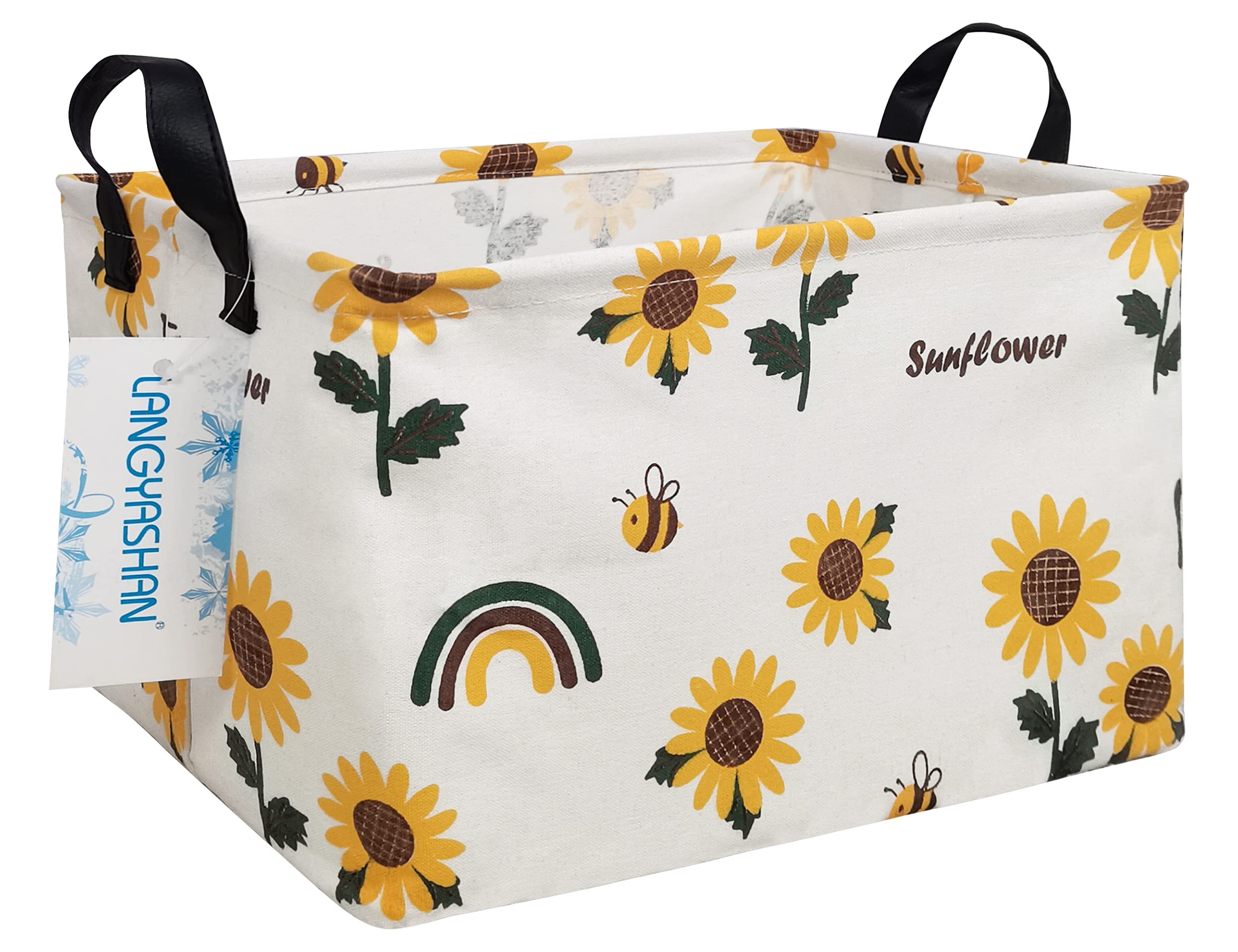 LANGYASHAN Rectangular Storage Bin Collapse Canvas Fabric Cartoon Storage Basket with Handles for Organizing Home Kitchen Boys a