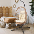Brafab Pink Egg Chair with Stand Indoor Outdoor Swing Egg Chair, Patio Wicker Hanging Chair with Stand Hammock Egg Chairs with U
