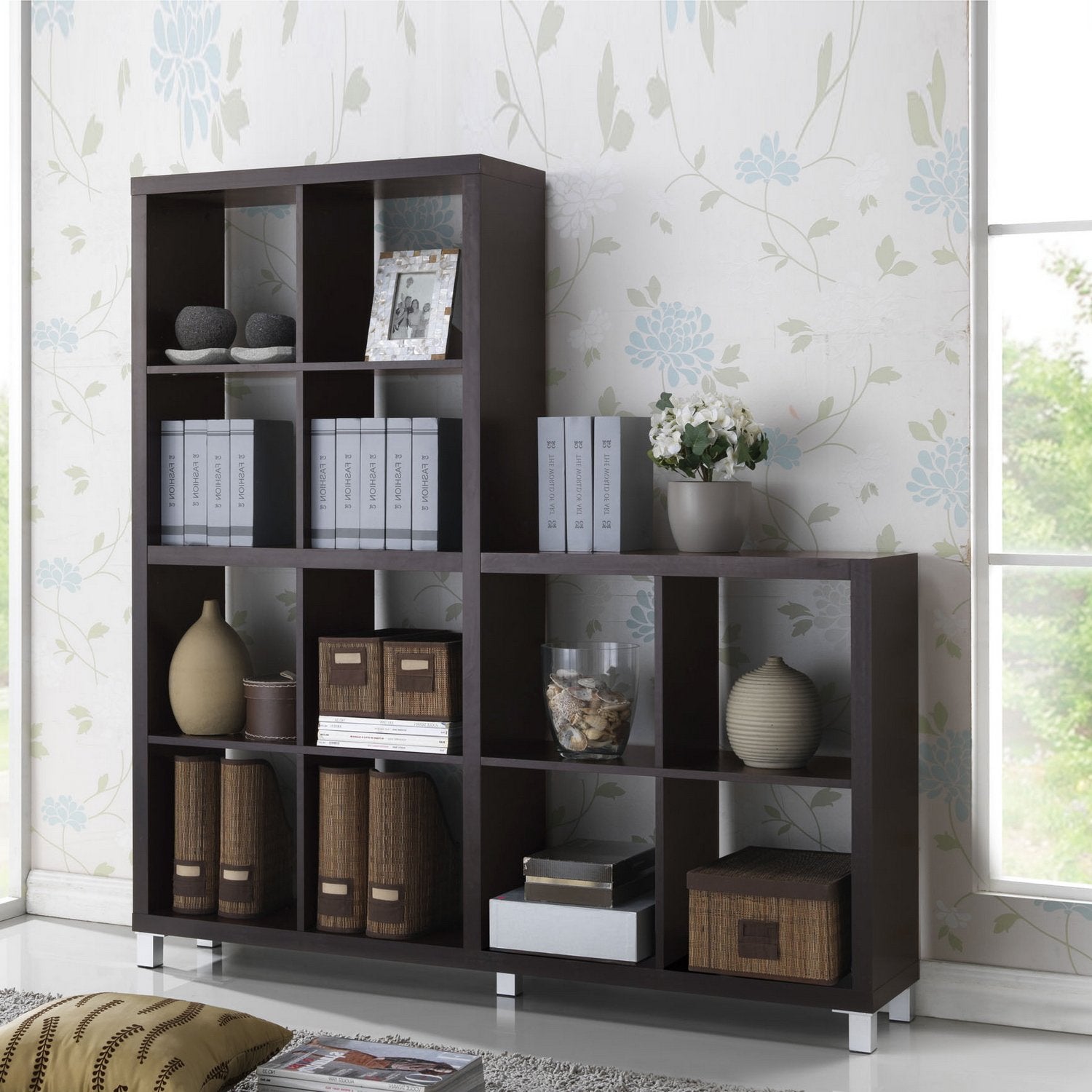 Baxton Studio Sunna Modern Cube Shelving Unit, Dark Brown