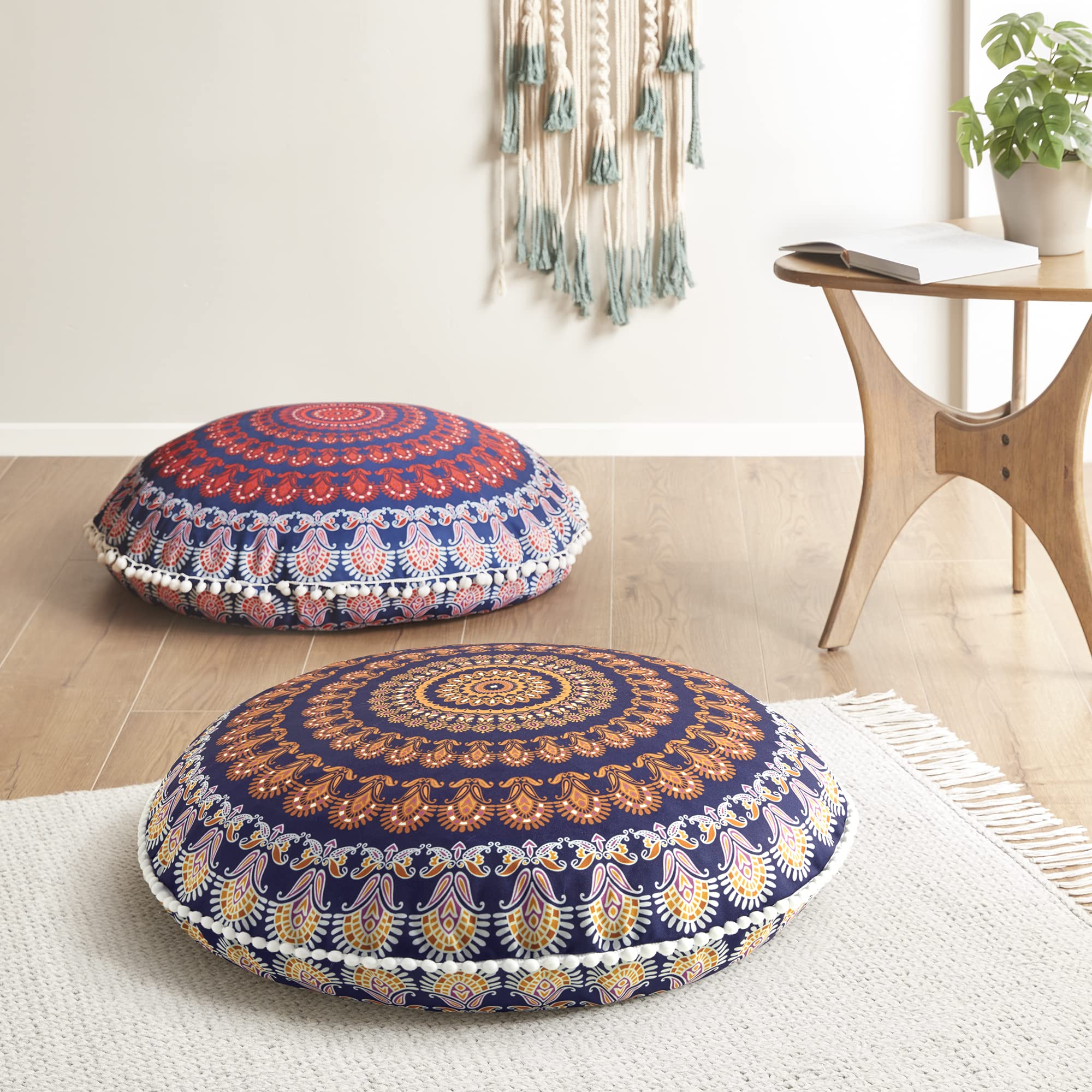 Codi Meditation Floor Pillows Set Of 2, Round Large Pillow Seating For Adults, Bohemian Mandala Circle Floor Cushion For Outdoor Fireplace Yoga Living Room, 32 Inch, Yellow Memory Foam Added