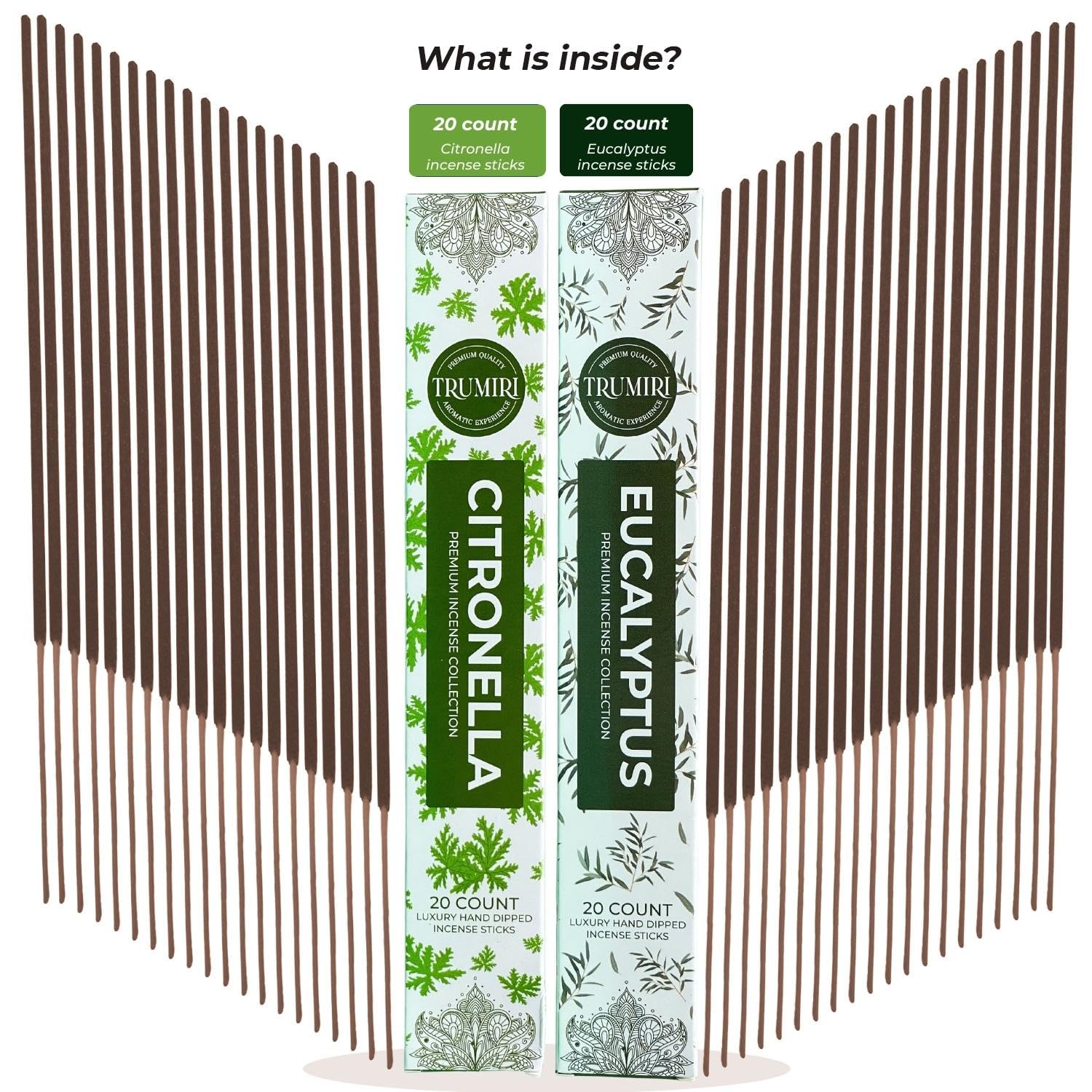 Trumiri Incense Sticks - Combo Pack Of 40 Insence-Sticks - 20 Citronella + 20 Eucalyptus - Insenses - Insents - Incents - Inscen
