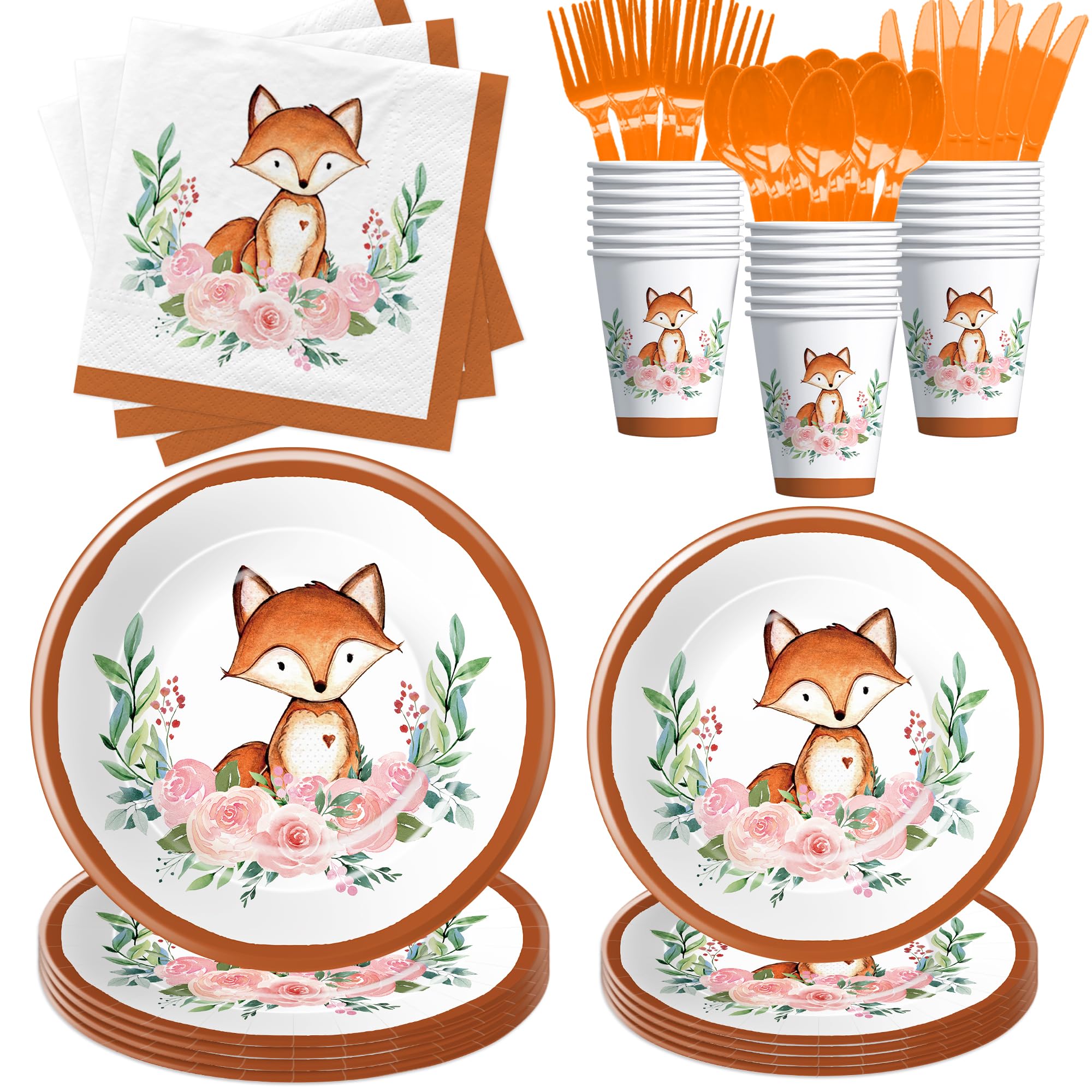 Xenorik Fox Birthday Party Supplies Tableware - Woodland Creatures Forest Animal Fox Baby Shower Decorations Dinnerware, Paper P