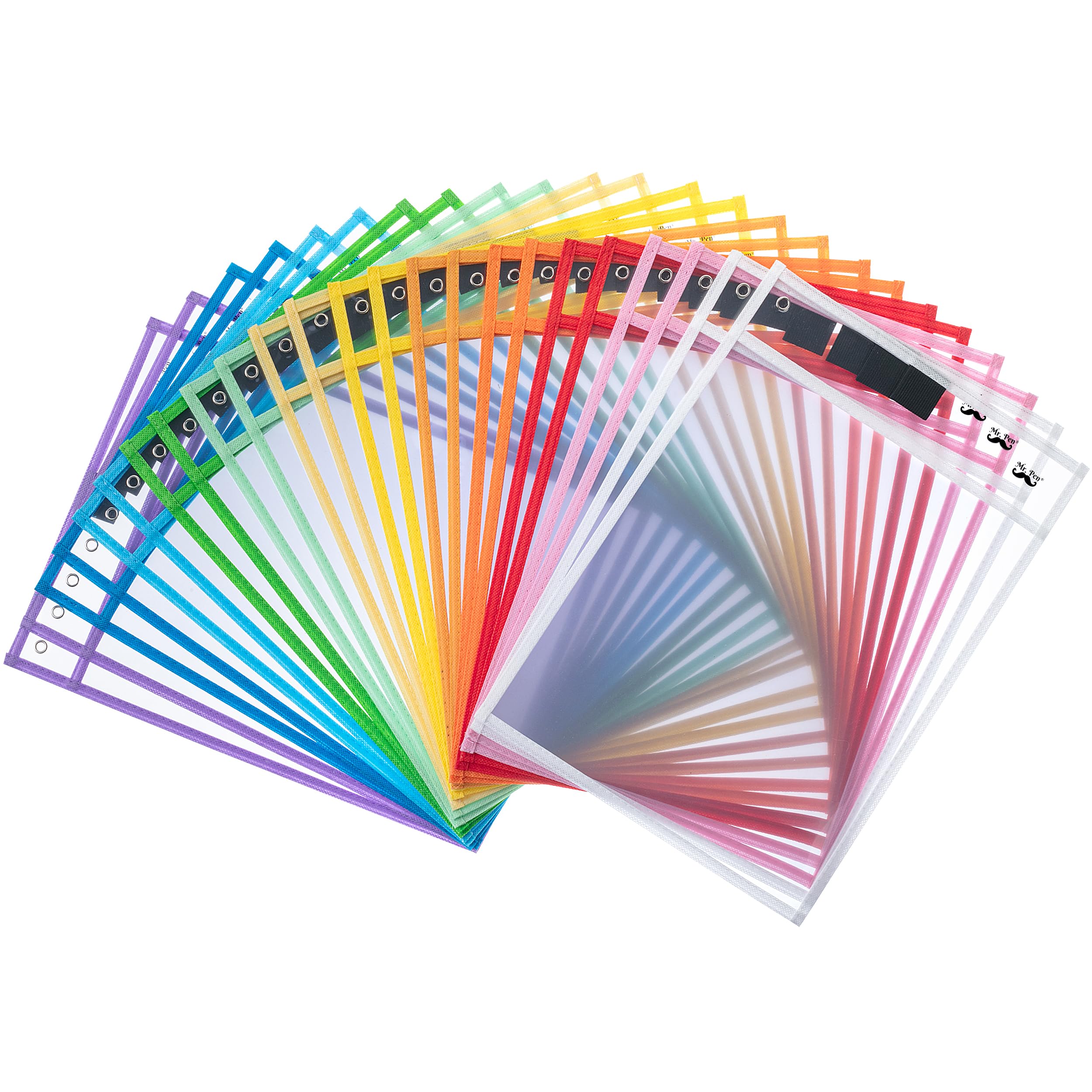 Mr. Pen Pocket Sleeves - 10X14 Inch, Pack Of 24 - Colorful, Reusable, Clear Plastic Sleeves For Dry Erase Sheets