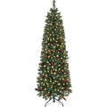 Yaheetech 6ft Pre-lit Pencil Spruce Christmas Tree, Artificial Slim Xmas Fir, Pre-Decorated for Home, Office, Party, Holiday Dec