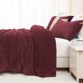 ChiXpace Fluffy Queen Comforter Set - Furry Burgundy Leaves Pattern Faux Fur Bed Set, Winter Ultra Soft Fuzzy Comfort Set, Velve