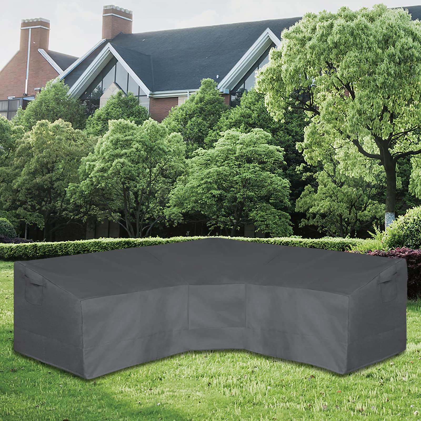 Easy-Going Patio V-Shaped Sectional Sofa Cover, Waterproof Outdoor Sectional Cover,Heavy Duty Garden Furniture Cover With Air Vent 100' L (On Each Side) X 33.5' D X 31' H, Dark Gray
