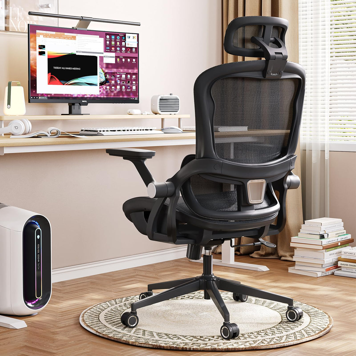 Monhey Ergonomic High-Back Mesh Office Chair, Adjustable Desk Chair With Lumbar Support, 2D Headrest, 3D Flip-Up Armrests, Heigh
