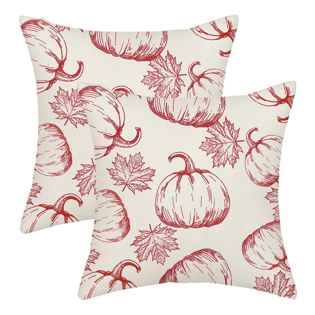 Fall Pillow Covers 18X18 Burgundy Red Pumpkin Decor Throw Pillows Case For Couch Maple Leaves Autumn Harvest Thanksgiving Farmho