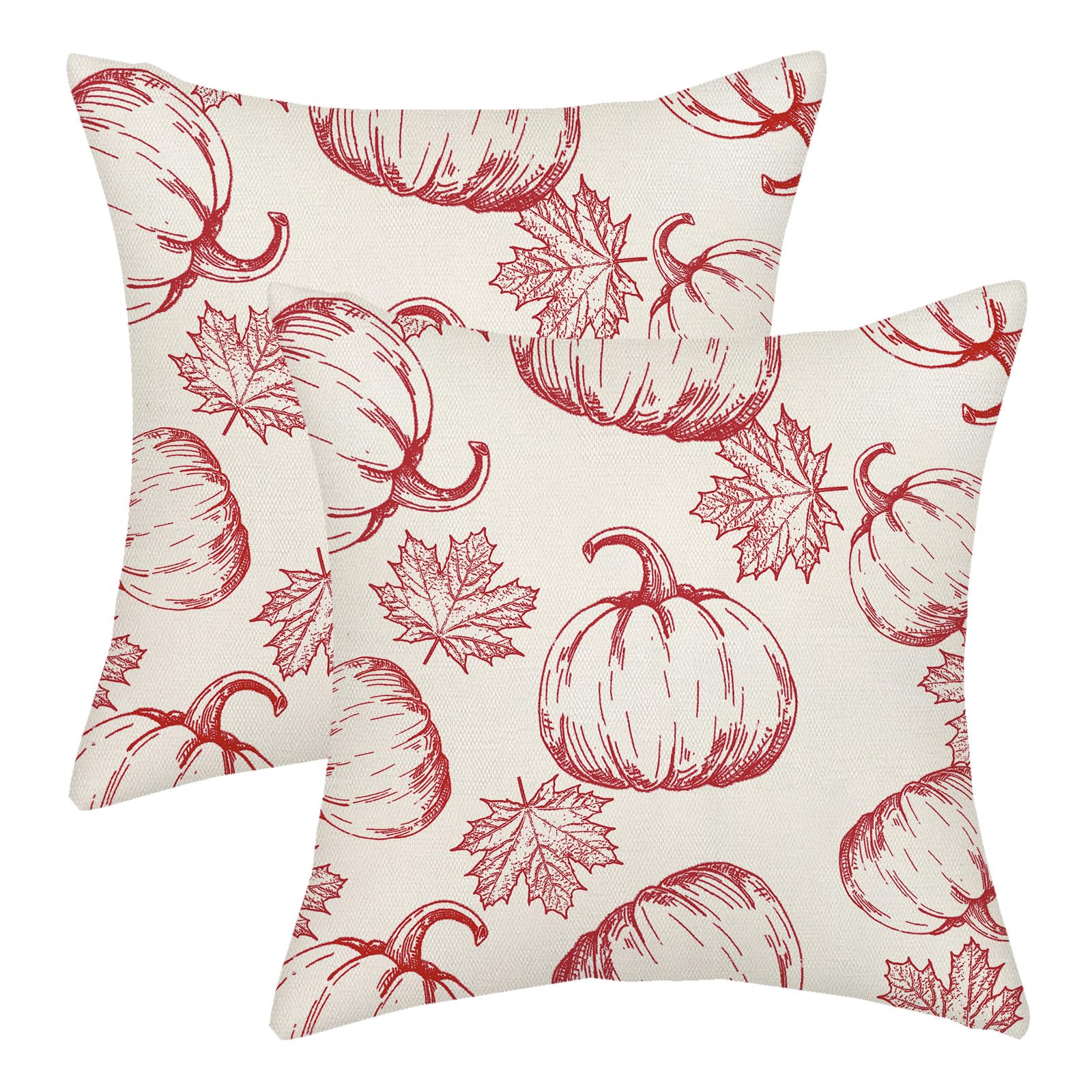 Fall Pillow Covers 18X18 Burgundy Red Pumpkin Decor Throw Pillows Case For Couch Maple Leaves Autumn Harvest Thanksgiving Farmho
