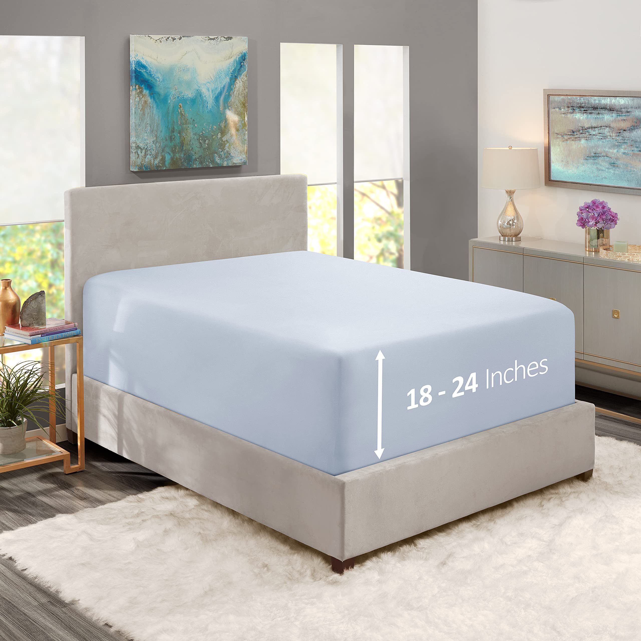 Nestl Ice Blue Twin Xl Fitted Sheet Only, Extra Deep Pocket Fitted Bed Sheet, 1800 Microfiber Xl Twin Fitted Sheet, Ultra Soft Fitted Sheet Twin Xl Fits Up To 24 Inch Mattress